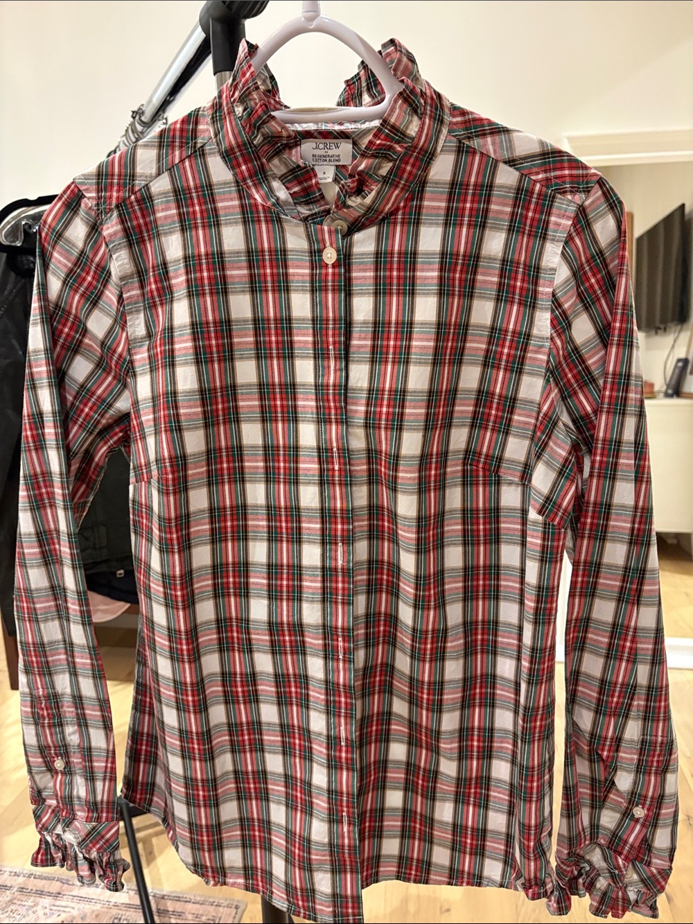 J. Crew women Red and Green Plaid Long-Sleeve Button-Up Shirt